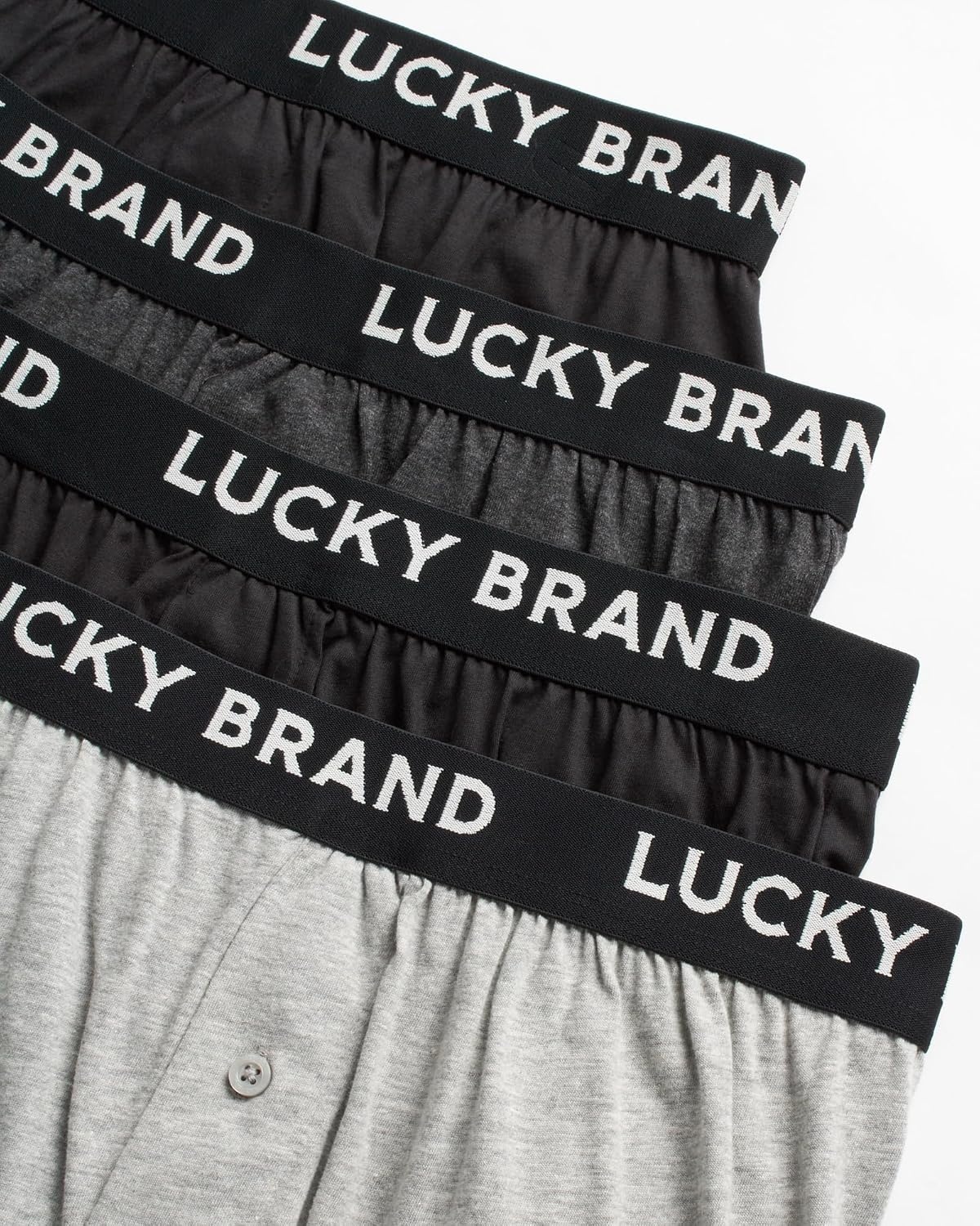 image:imageLucky Brand Mens Boxer Briefs 4 Pack Soft Knit Underwear with Button Fly Smooth Support That Keeps Up with Your Day Breathable Fabric Constructed Built for Everyday ComfortBlackHeather GreyJet