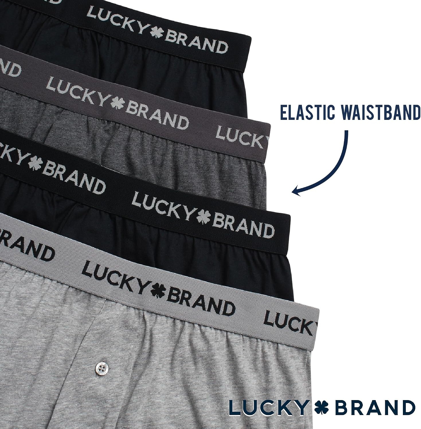 image:imageLucky Brand Mens Boxer Briefs 4 Pack Soft Knit Underwear with Button Fly Smooth Support That Keeps Up with Your Day Breathable Fabric Constructed Built for Everyday ComfortJet BlackGrey HeatherCharcoal Heather