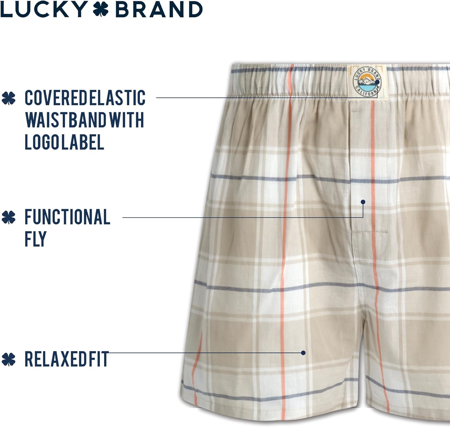 image:imageLucky Brand Mens Boxer Shorts 6 Pack Soft Cotton Relaxed Fit 4 Inseam Mens Underwear Boxers with Functional FlyPlaidVintage Indigo PrintIndigo