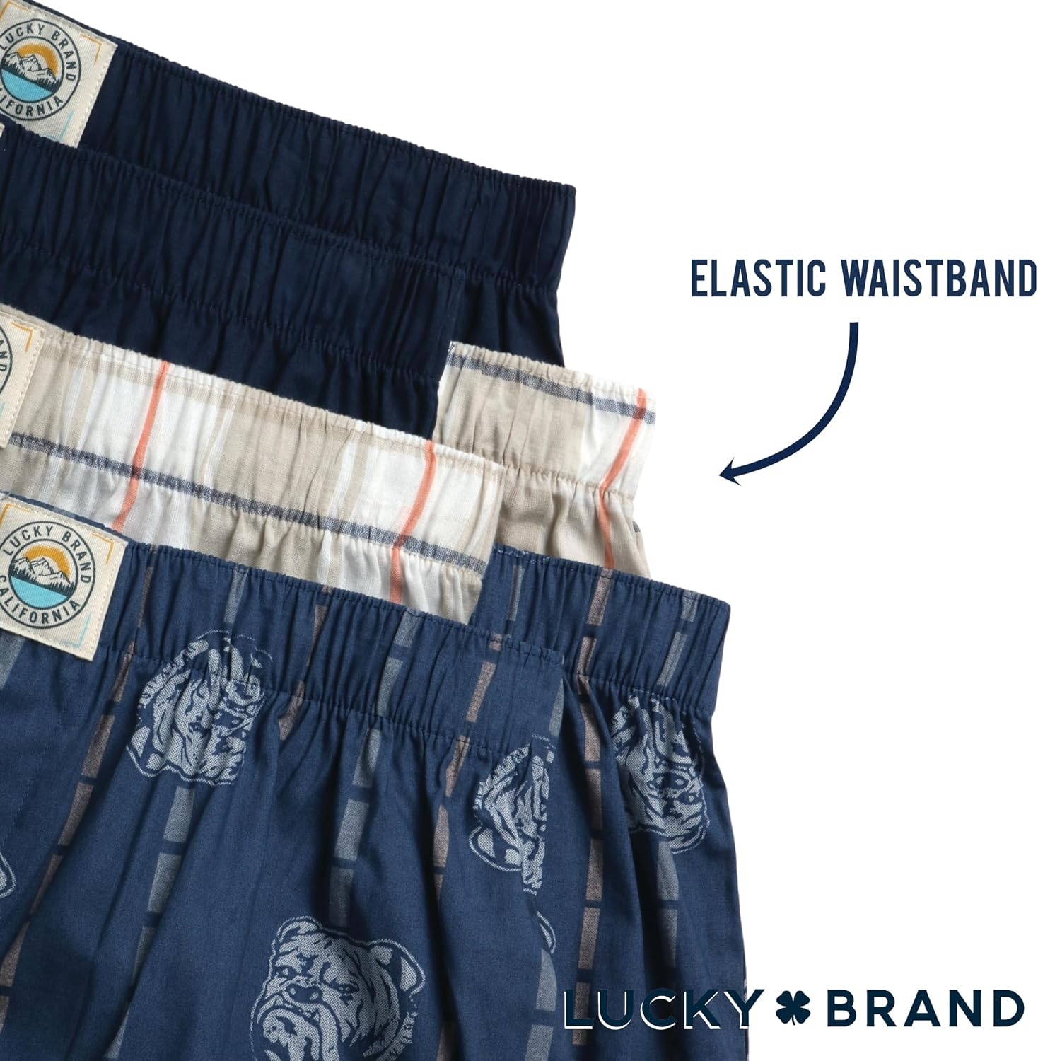 image:imageLucky Brand Mens Boxer Shorts 6 Pack Soft Cotton Relaxed Fit 4 Inseam Mens Underwear Boxers with Functional FlyPlaidVintage Indigo PrintIndigo