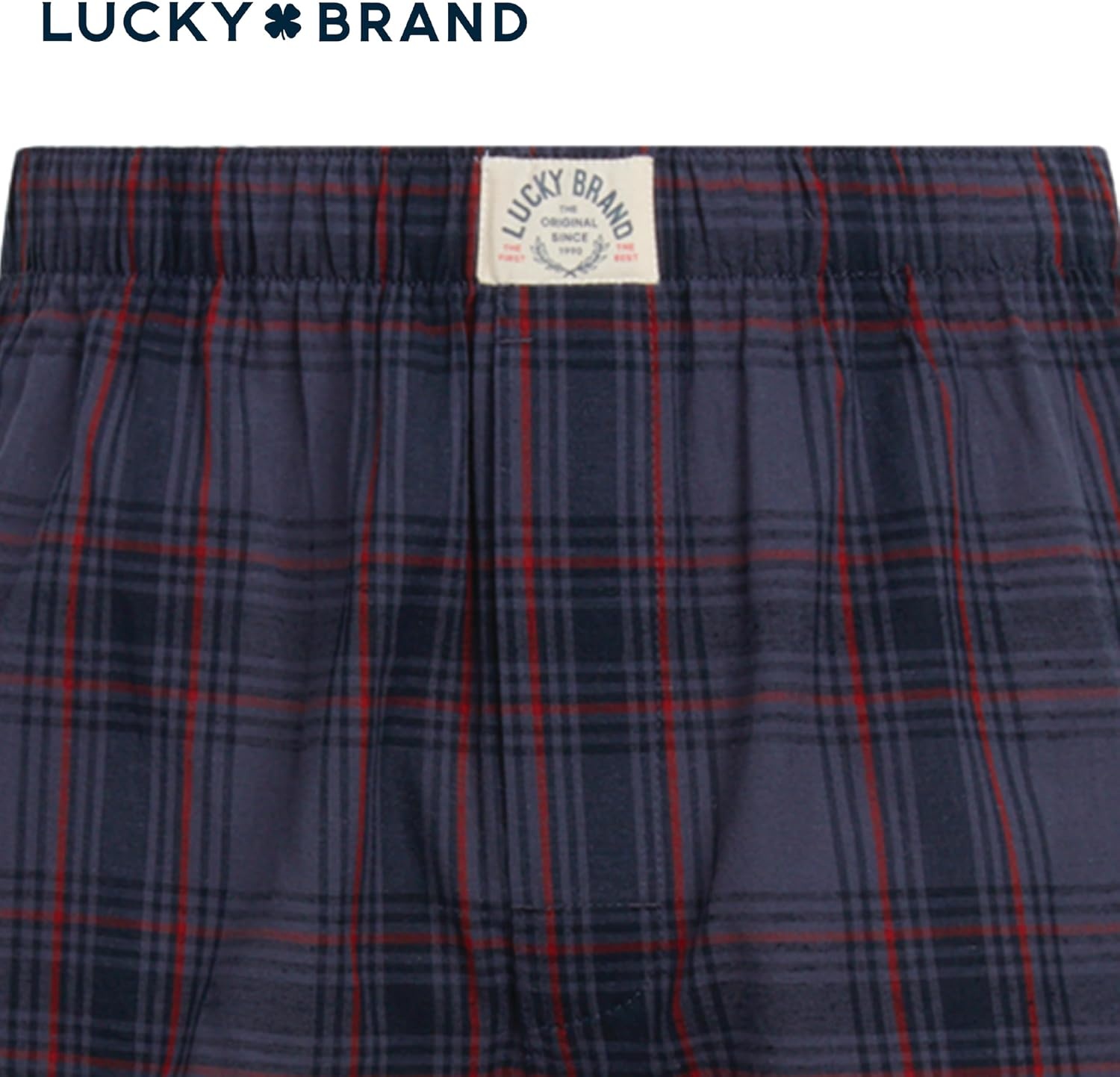 image:imageLucky Brand Mens Boxer Shorts 6 Pack Soft Cotton Relaxed Fit 4 Inseam Mens Underwear Boxers with Functional FlyVintage IndigoJet Black PrintBlue Spruce