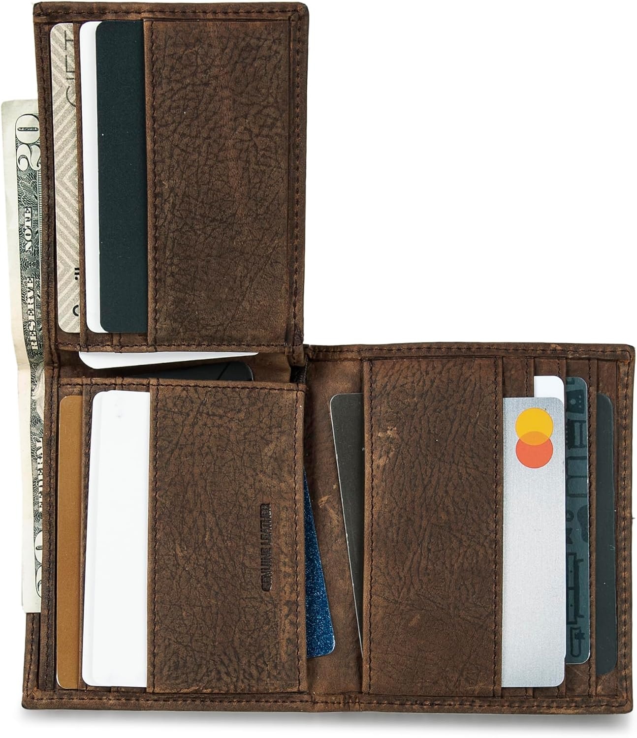image:imageLucky Brand Mens Double Stitched Leather LFold Wallet ID Window Card Slots Billfold Design Genuine Leather Organization Durable Stylish Brown