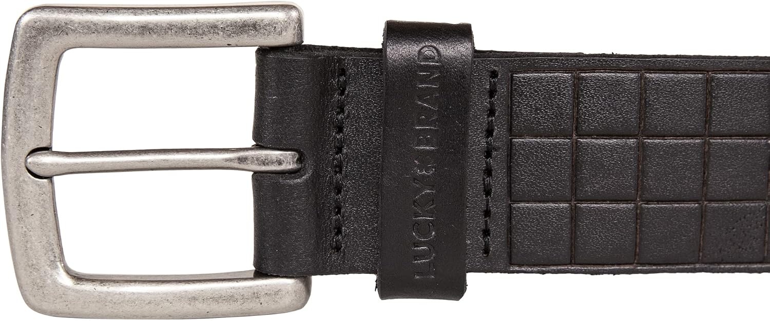 image:imageLucky Brand Mens Genuine Leather Belt Classic Casual Everyday Western American Heritage Metal BuckleGrid Tooled Embossed Black
