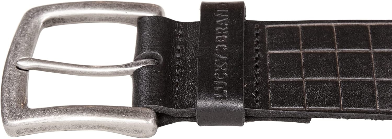 image:imageLucky Brand Mens Genuine Leather Belt Classic Casual Everyday Western American Heritage Metal BuckleGrid Tooled Embossed Black