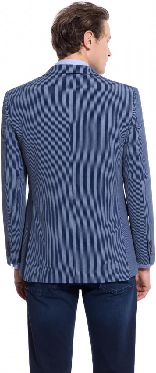 image:imageLucky Brand Mens Heather Knit Sport Coat Slim Fit Plaid Pattern 2 Button Notch CollarBlue