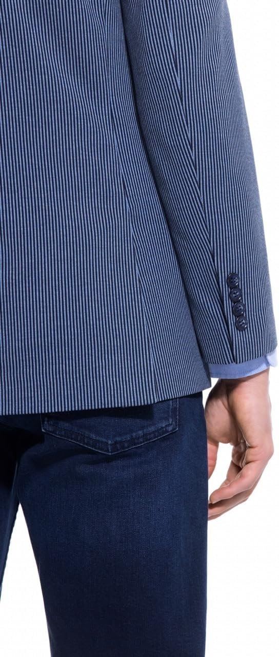 image:imageLucky Brand Mens Heather Knit Sport Coat Slim Fit Plaid Pattern 2 Button Notch CollarBlue