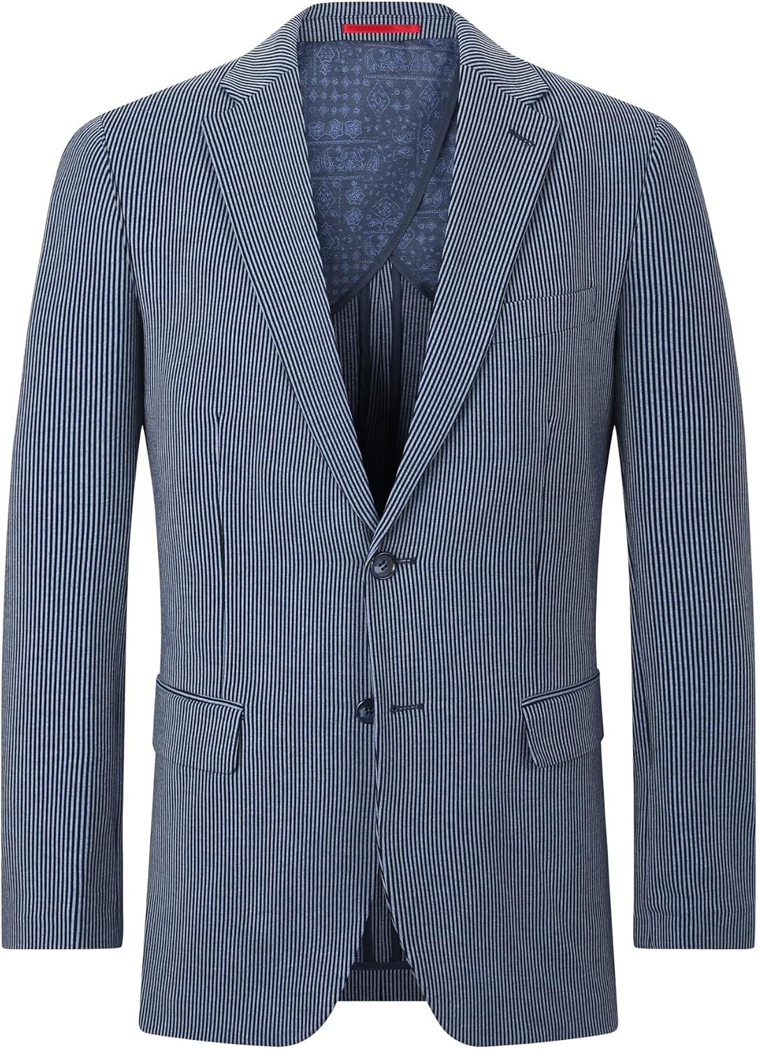 image:imageLucky Brand Mens Heather Knit Sport Coat Slim Fit Plaid Pattern 2 Button Notch CollarBlue