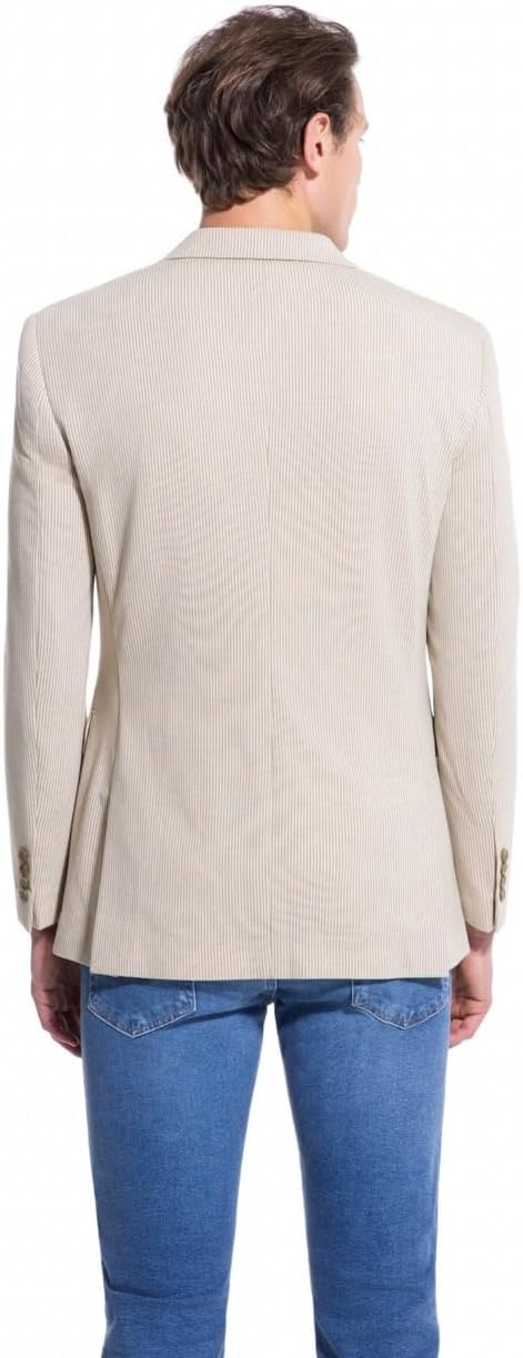image:imageLucky Brand Mens Heather Knit Sport Coat Slim Fit Plaid Pattern 2 Button Notch CollarTan