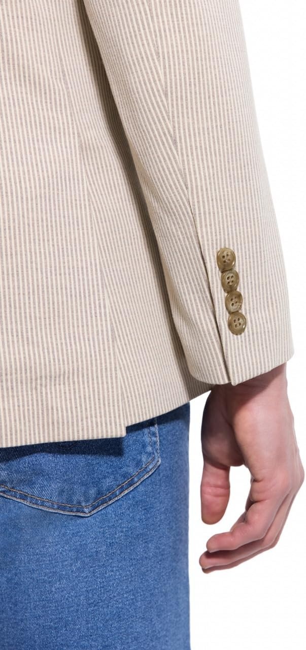 image:imageLucky Brand Mens Heather Knit Sport Coat Slim Fit Plaid Pattern 2 Button Notch CollarTan