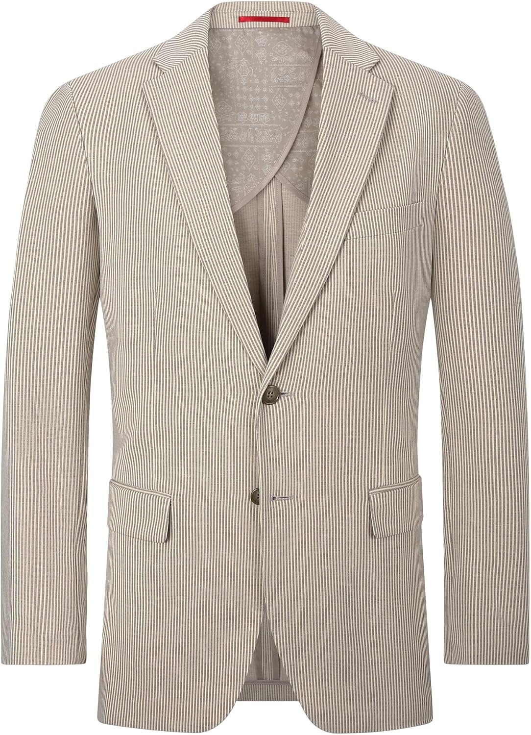 image:imageLucky Brand Mens Heather Knit Sport Coat Slim Fit Plaid Pattern 2 Button Notch CollarTan