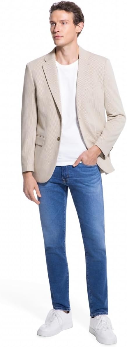 image:imageLucky Brand Mens Heather Knit Sport Coat Slim Fit Plaid Pattern 2 Button Notch CollarTan