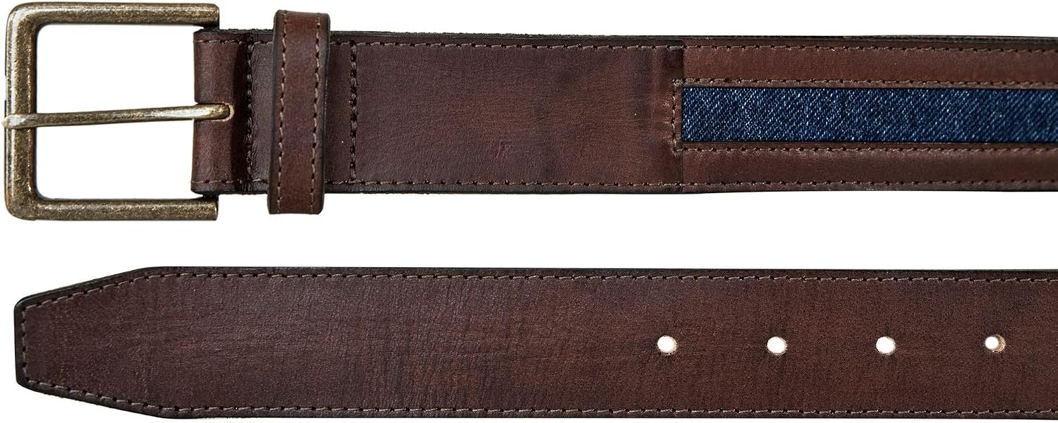 image:imageLucky Brand Mens Jeans Leather Belt Classic Casual Dress Everyday American Heritage Genuine Leather Metal BuckleDenim Inlay Brown