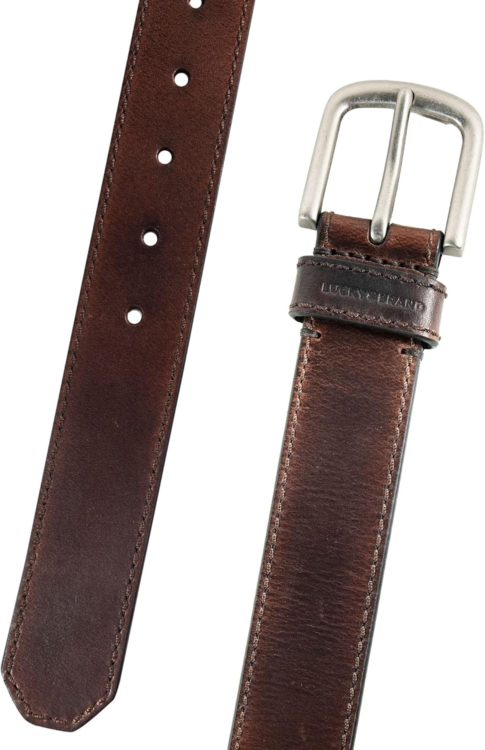 image:imageLucky Brand Mens Jeans Leather Belt Classic Casual Dress Everyday American Heritage Genuine Leather Metal BuckleDistressed Leather Brown