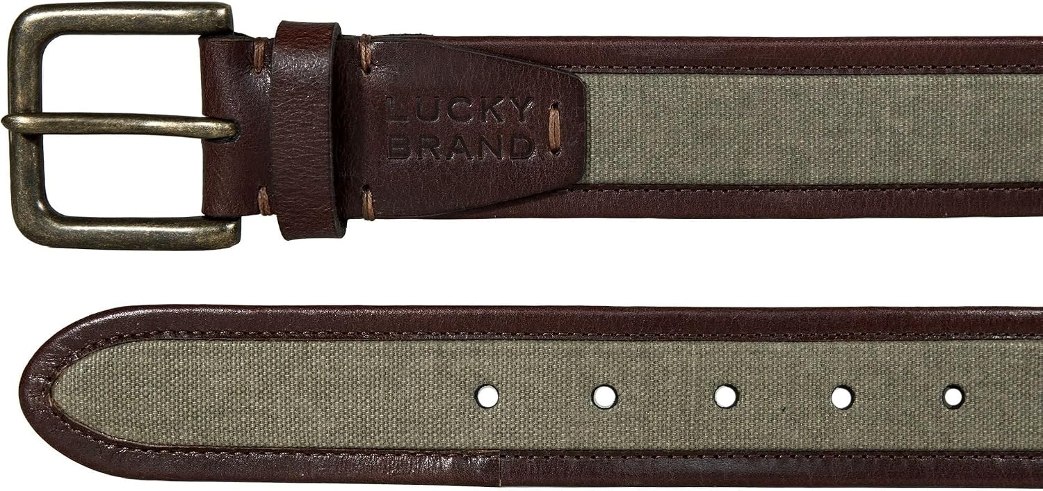 image:imageLucky Brand Mens Jeans Leather Belt Classic Casual Dress Everyday American Heritage Genuine Leather Metal BuckleLeather Canvas Khaki