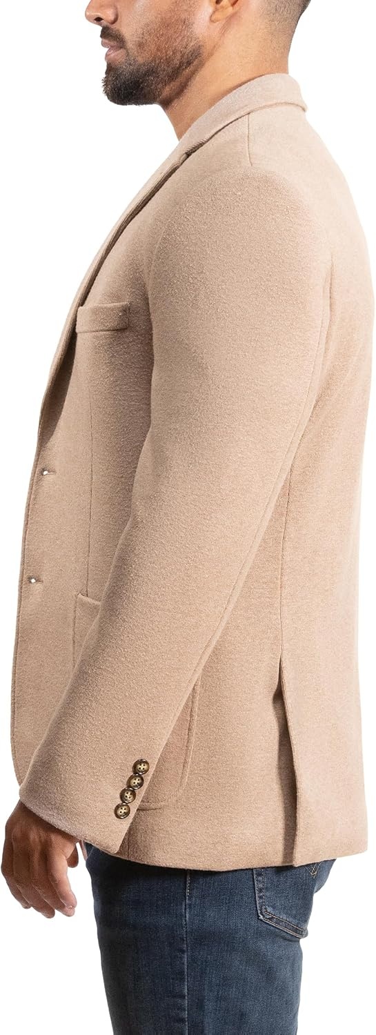 image:imageLucky Brand Mens Knit Blazer Sportcoat Rayon Polyester Blend Slim Fit Plaid 2 Button Notch CollarCamel