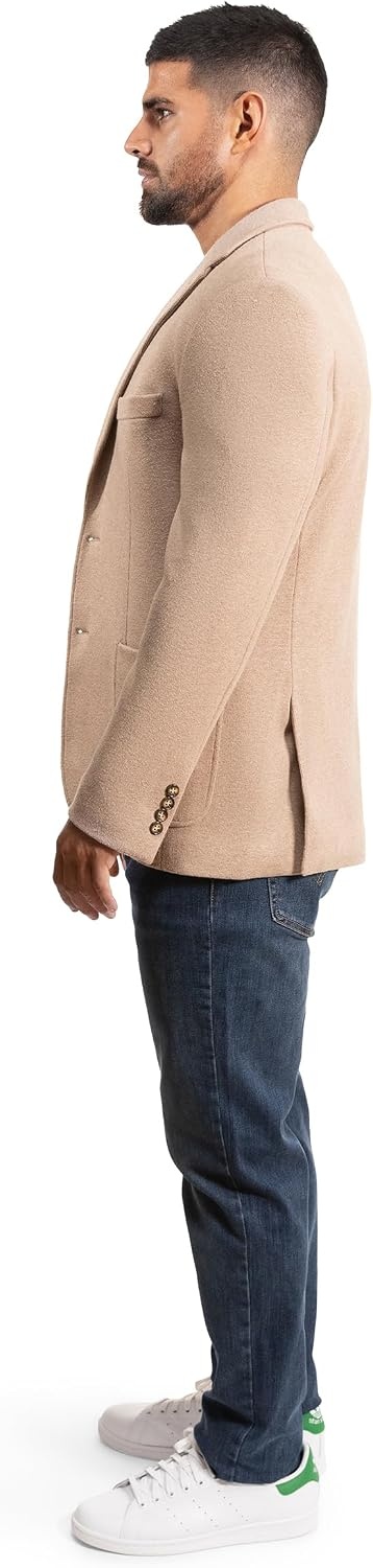 image:imageLucky Brand Mens Knit Blazer Sportcoat Rayon Polyester Blend Slim Fit Plaid 2 Button Notch CollarCamel