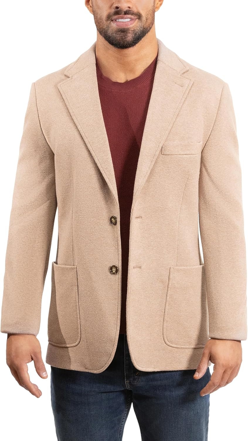 image:imageLucky Brand Mens Knit Blazer Sportcoat Rayon Polyester Blend Slim Fit Plaid 2 Button Notch CollarCamel