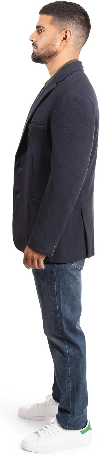 image:imageLucky Brand Mens Knit Blazer Sportcoat Rayon Polyester Blend Slim Fit Plaid 2 Button Notch CollarNavy