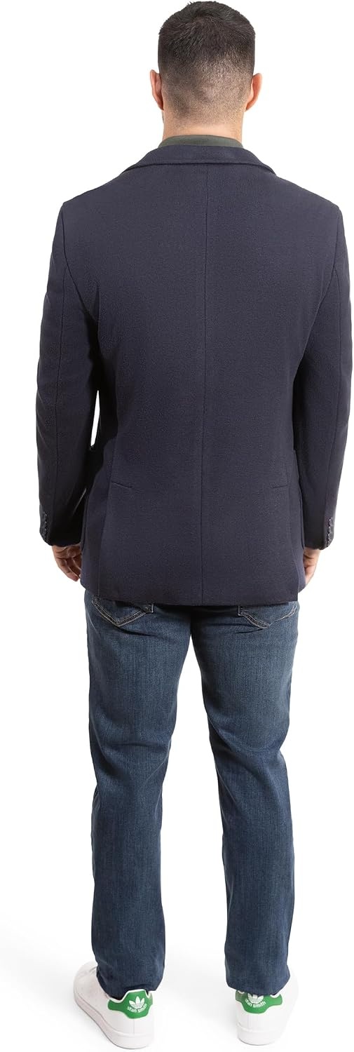image:imageLucky Brand Mens Knit Blazer Sportcoat Rayon Polyester Blend Slim Fit Plaid 2 Button Notch CollarNavy