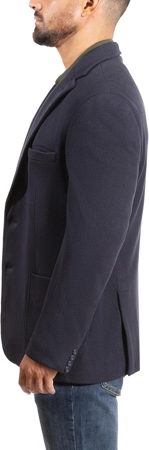 image:imageLucky Brand Mens Knit Blazer Sportcoat Rayon Polyester Blend Slim Fit Plaid 2 Button Notch CollarNavy