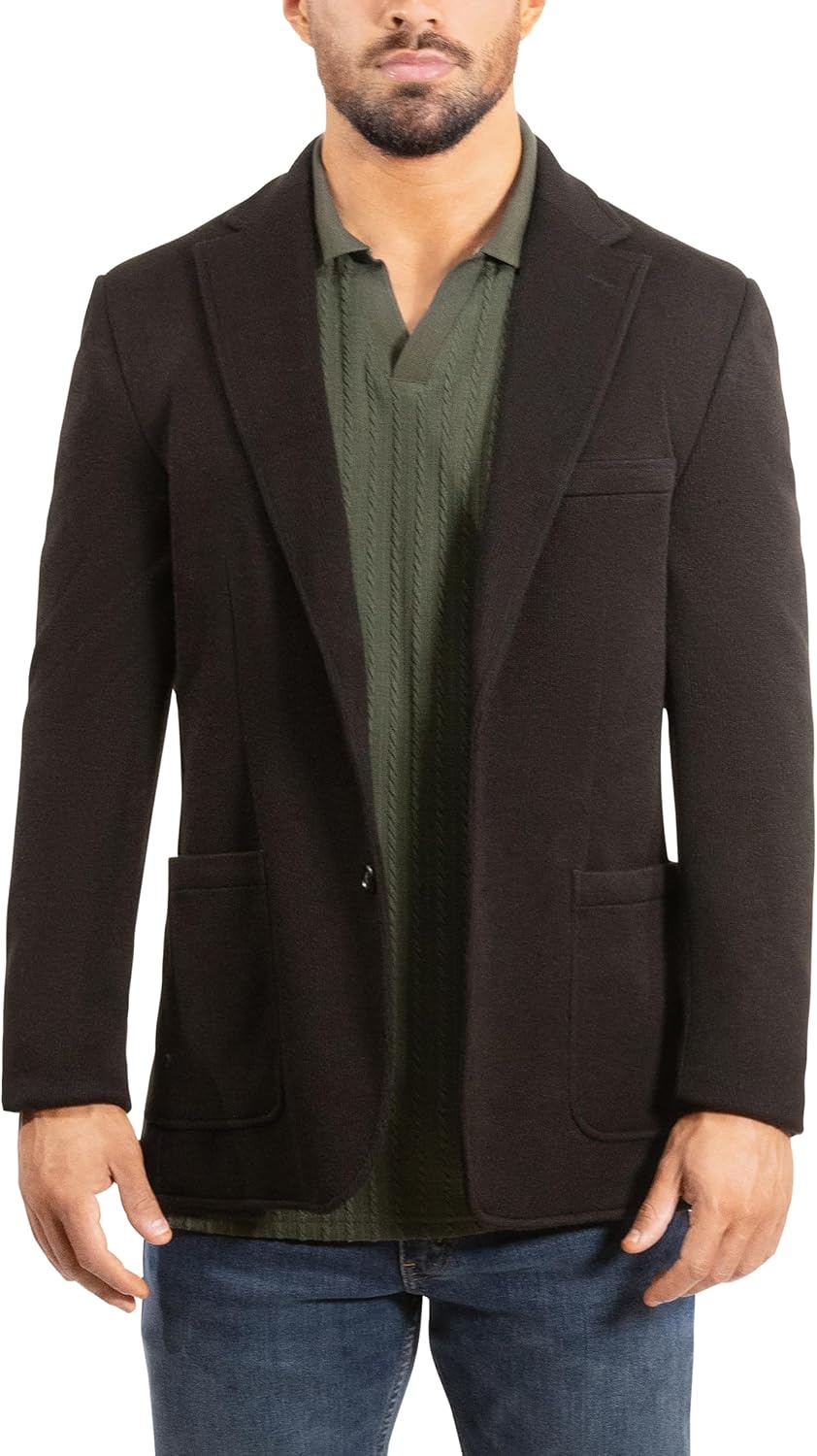 image:imageLucky Brand Mens Knit Plaid Blazer Black Slim Fit Rayon and Polyester Blend Sportcoat with Notch Collar