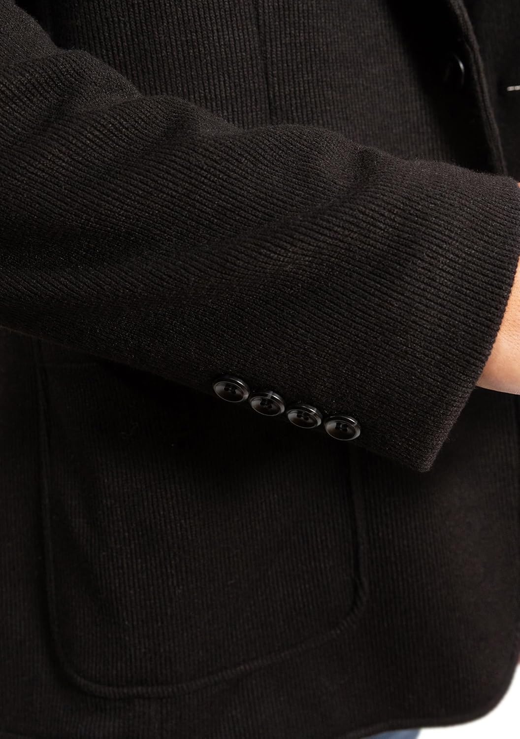 image:imageLucky Brand Mens Knit Plaid Blazer Black Slim Fit Rayon and Polyester Blend Sportcoat with Notch Collar