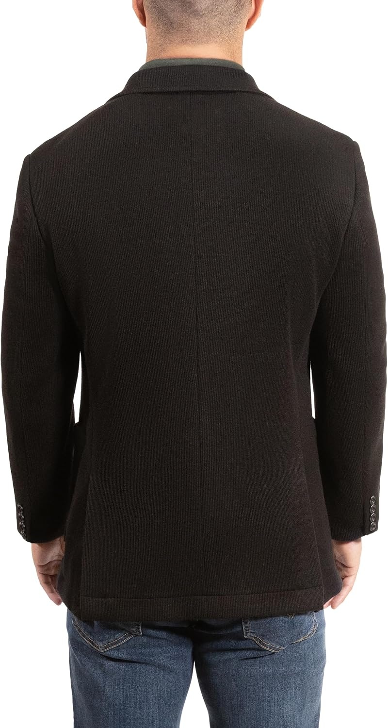 image:imageLucky Brand Mens Knit Plaid Blazer Black Slim Fit Rayon and Polyester Blend Sportcoat with Notch Collar