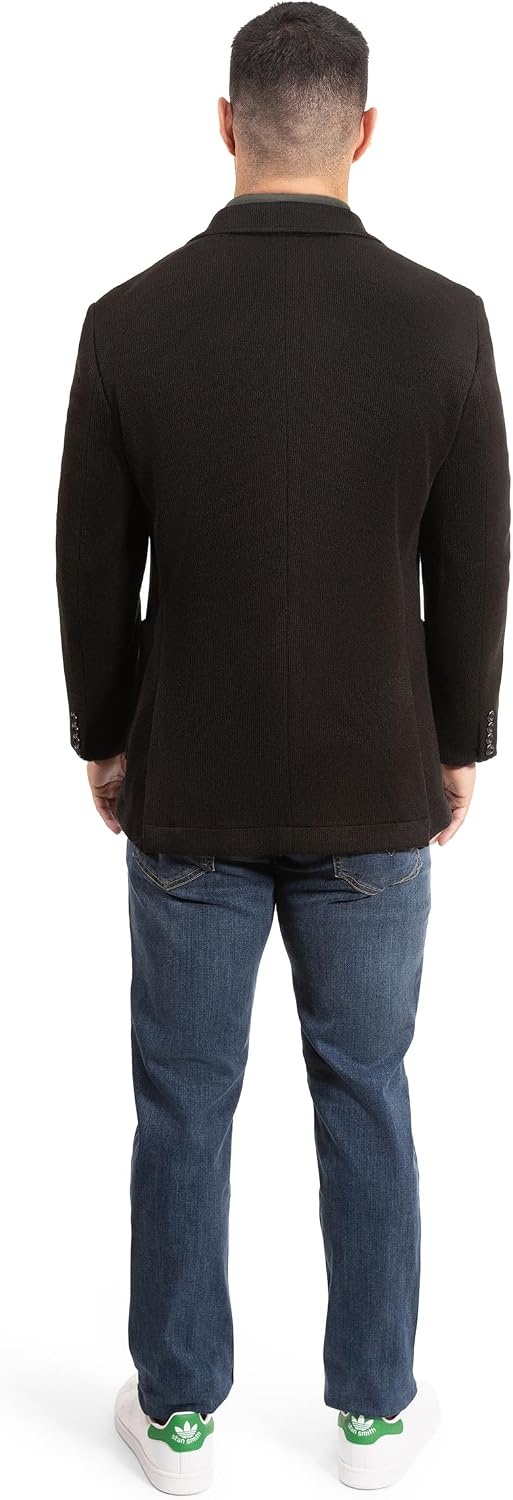 image:imageLucky Brand Mens Knit Plaid Blazer Black Slim Fit Rayon and Polyester Blend Sportcoat with Notch Collar