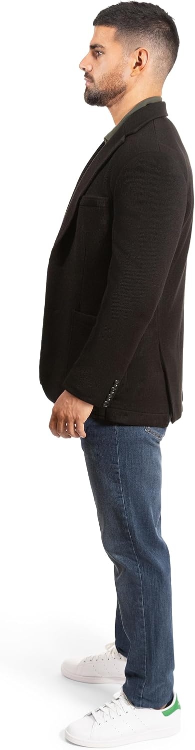 image:imageLucky Brand Mens Knit Plaid Blazer Black Slim Fit Rayon and Polyester Blend Sportcoat with Notch Collar