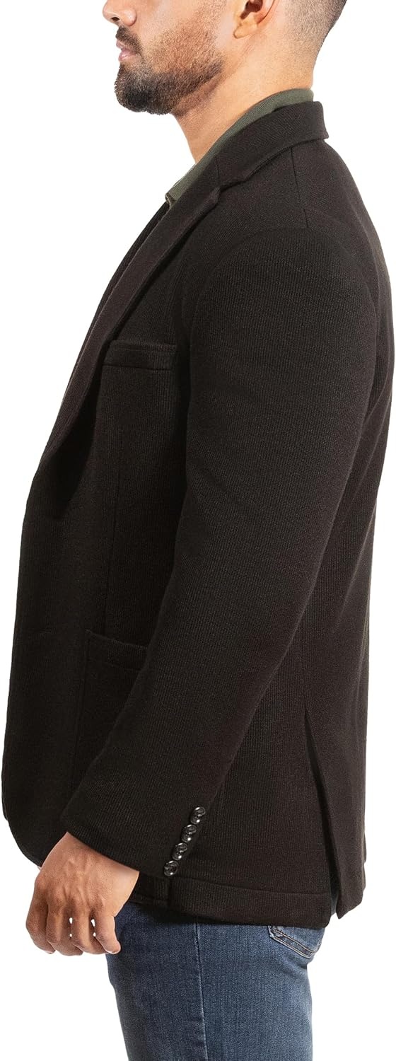 image:imageLucky Brand Mens Knit Plaid Blazer Black Slim Fit Rayon and Polyester Blend Sportcoat with Notch Collar