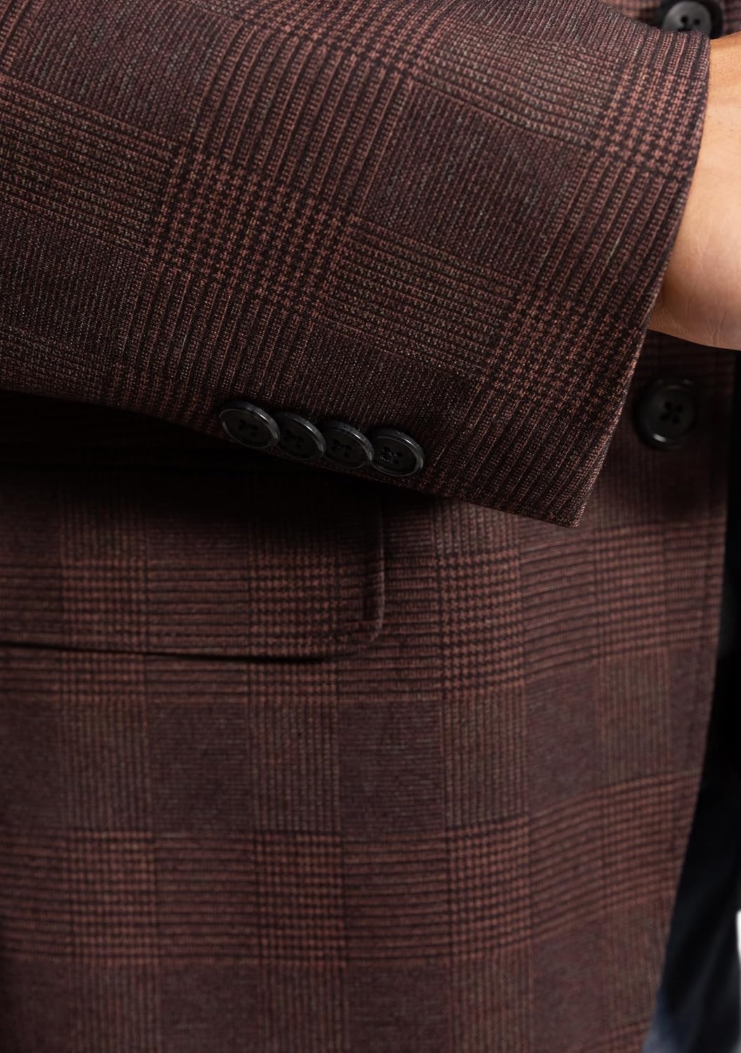 image:imageLucky Brand Mens Knit Sportcoat Slim Fit Rayon Polyester Spandex Glen Plaid Notch Collar 2 Button ClosureBurgundy