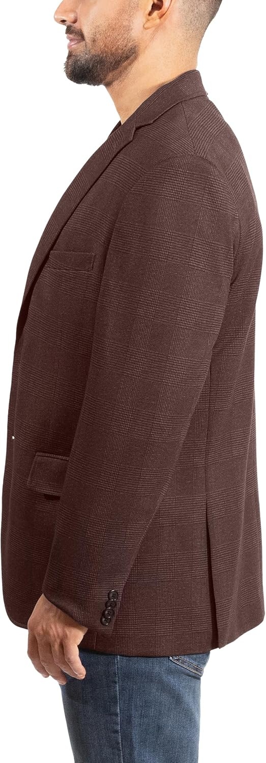 image:imageLucky Brand Mens Knit Sportcoat Slim Fit Rayon Polyester Spandex Glen Plaid Notch Collar 2 Button ClosureBurgundy