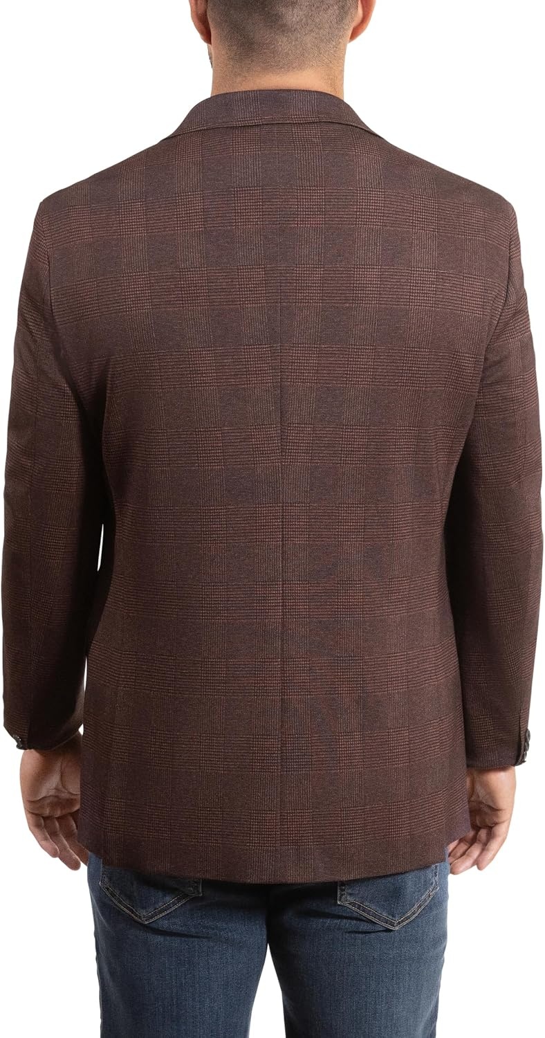 image:imageLucky Brand Mens Knit Sportcoat Slim Fit Rayon Polyester Spandex Glen Plaid Notch Collar 2 Button ClosureBurgundy