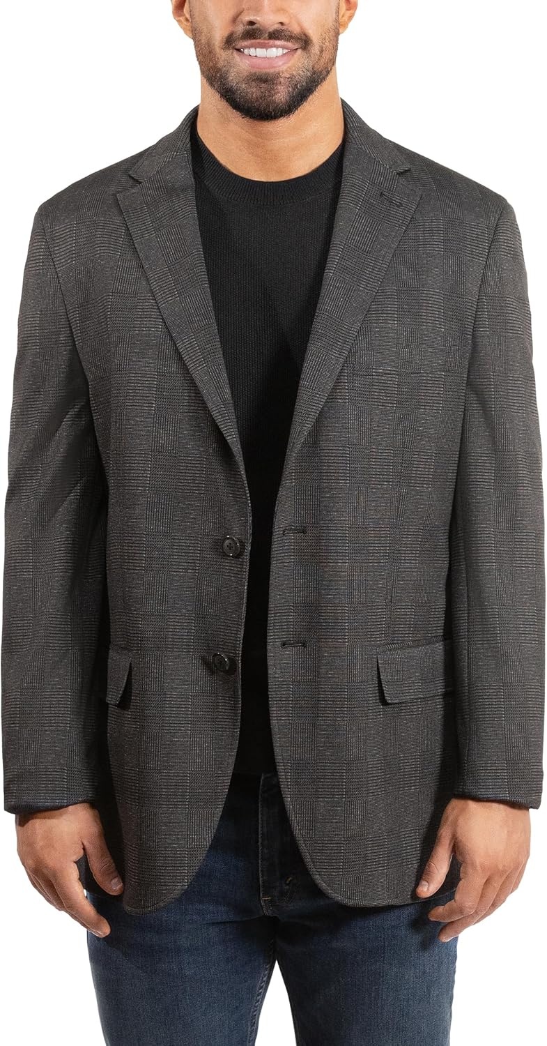 image:imageLucky Brand Mens Knit Sportcoat Slim Fit Rayon Polyester Spandex Glen Plaid Notch Collar 2 Button ClosureCharcoal