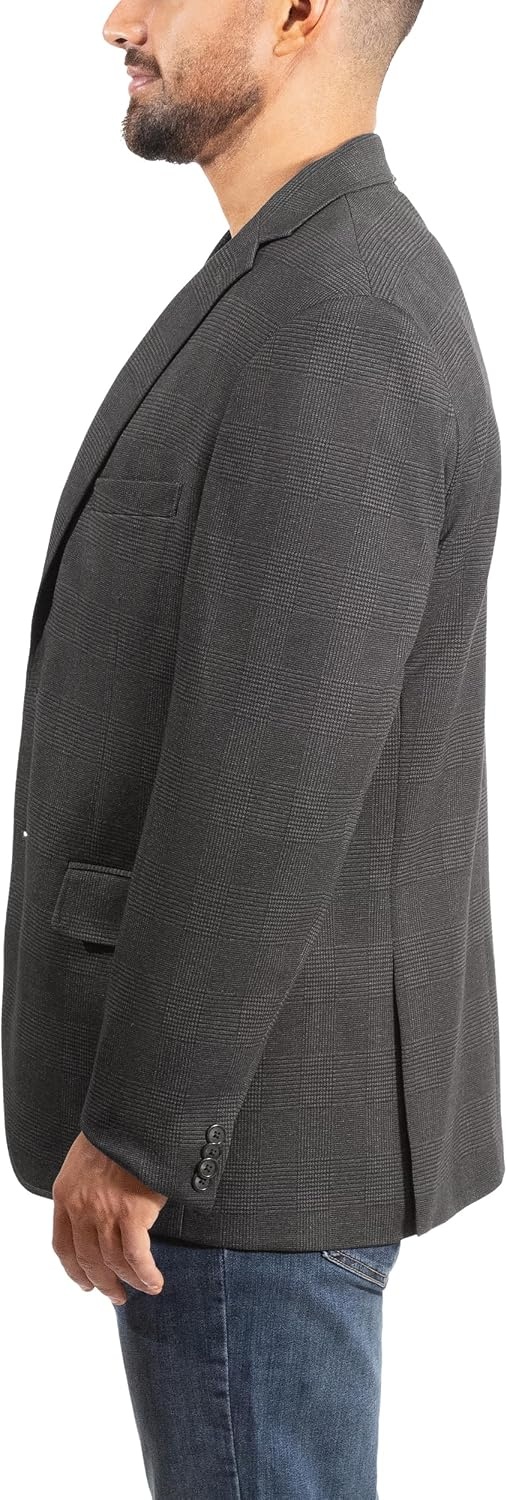 image:imageLucky Brand Mens Knit Sportcoat Slim Fit Rayon Polyester Spandex Glen Plaid Notch Collar 2 Button ClosureCharcoal