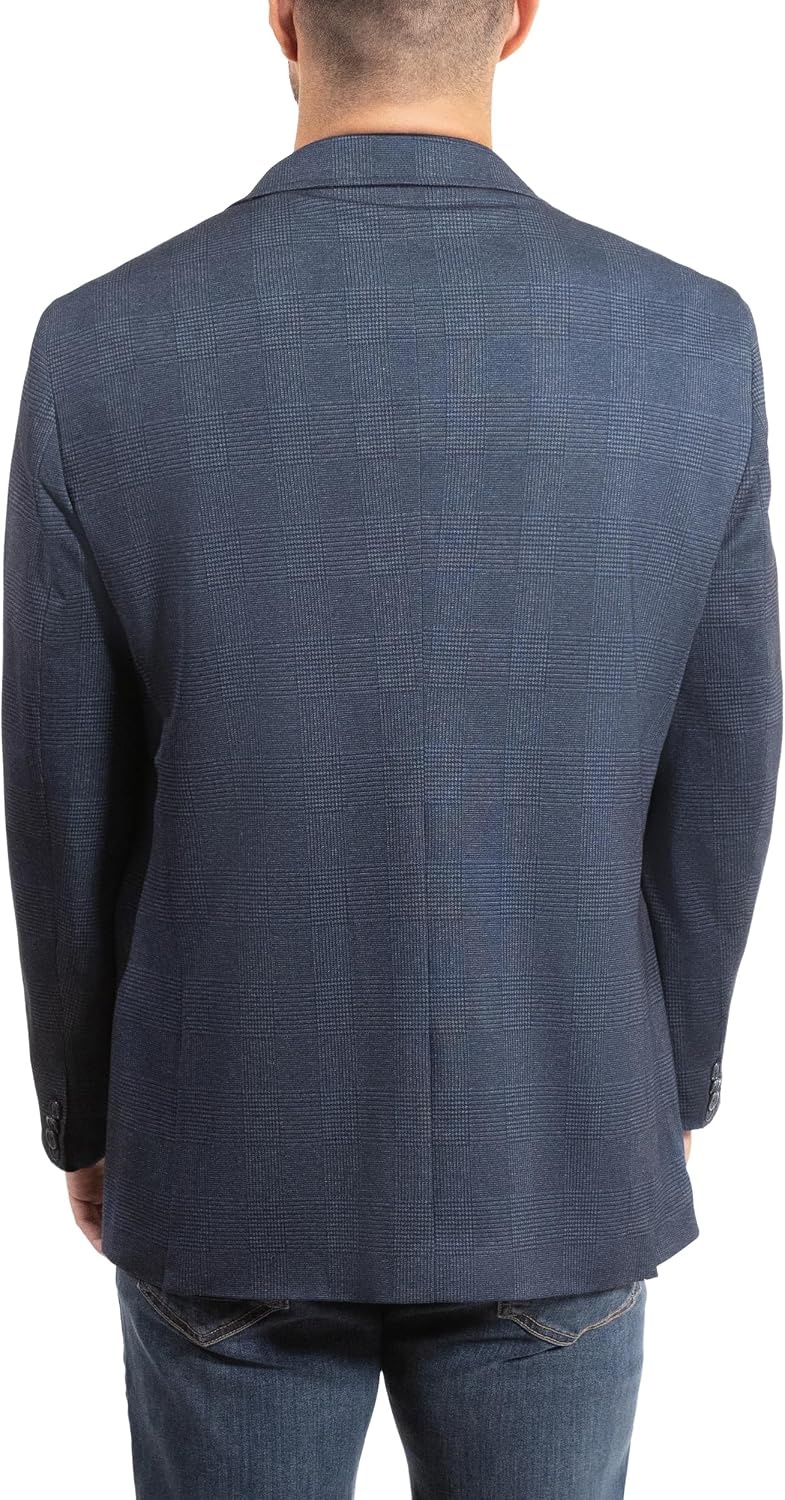 image:imageLucky Brand Mens Knit Sportcoat Slim Fit Rayon Polyester Spandex Glen Plaid Notch Collar 2 Button ClosureNavy