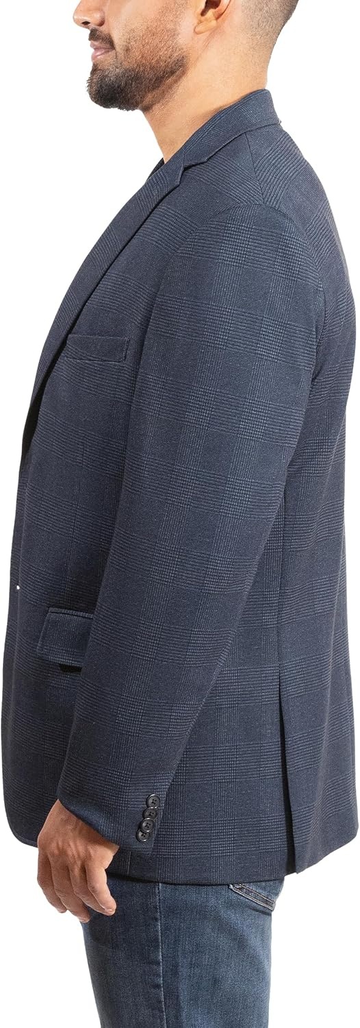 image:imageLucky Brand Mens Knit Sportcoat Slim Fit Rayon Polyester Spandex Glen Plaid Notch Collar 2 Button ClosureNavy