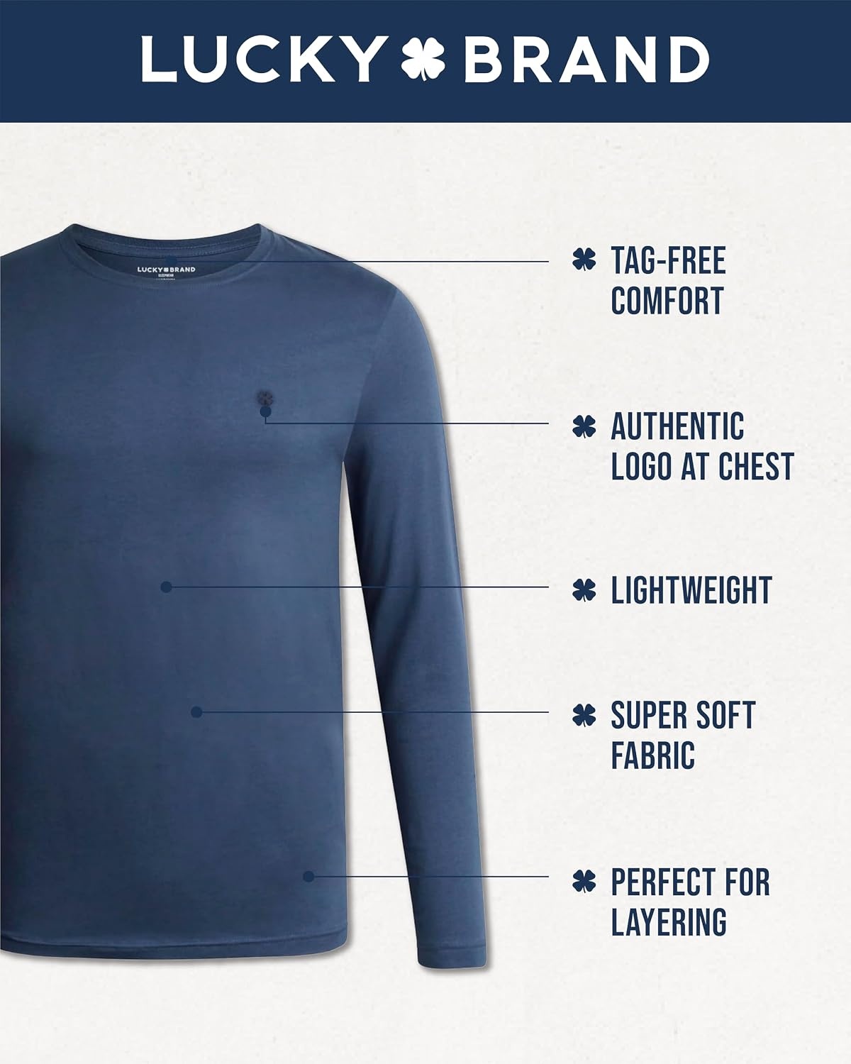 image:imageLucky Brand Mens Long Sleeve Tee Shirts 2 Pack Cotton Blend Shirts Upgrade your everyday essentials with the Lucky Brand Mens Long Sleeve Tee Shirts 2Pack these full sleeve tshirts men areJet BlackVintage Indigo