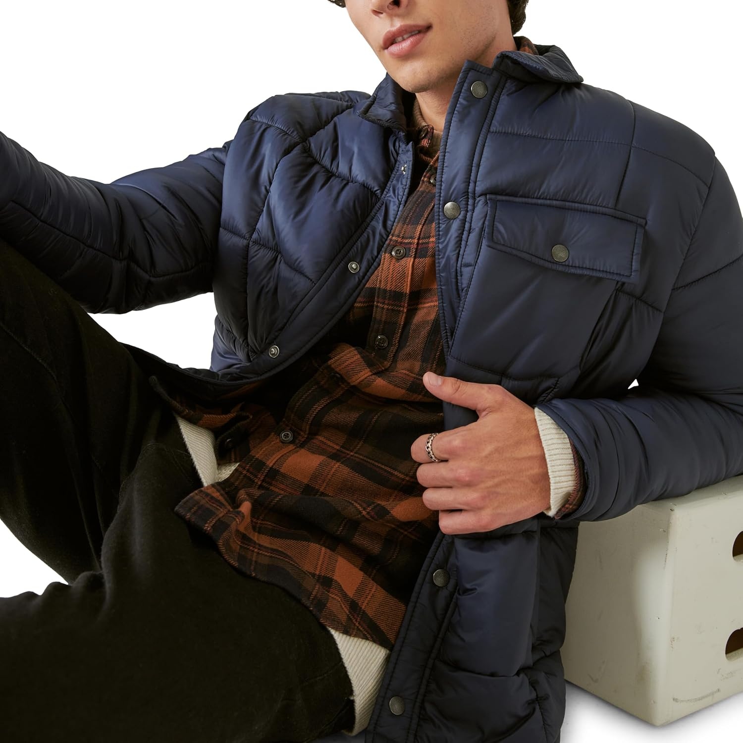 image:imageLucky Brand Mens Lucky Brand Mens Quilted Nylon Shirt JacketBlue
