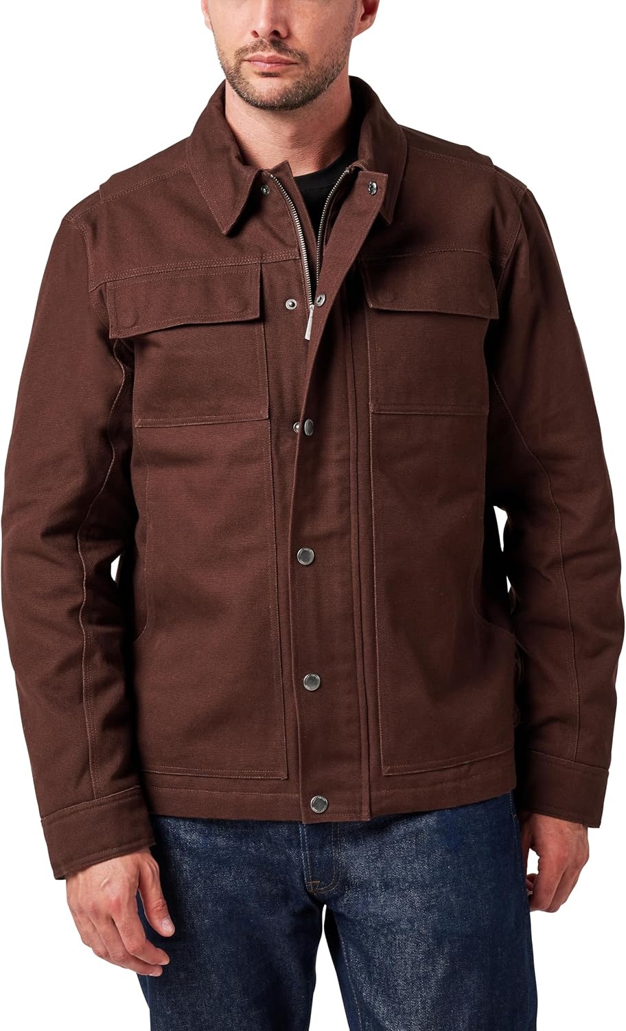 image:imageLucky Brand Mens Mens Full Zip Canvas Chore Jacket With Quilted LiningFudge Brown