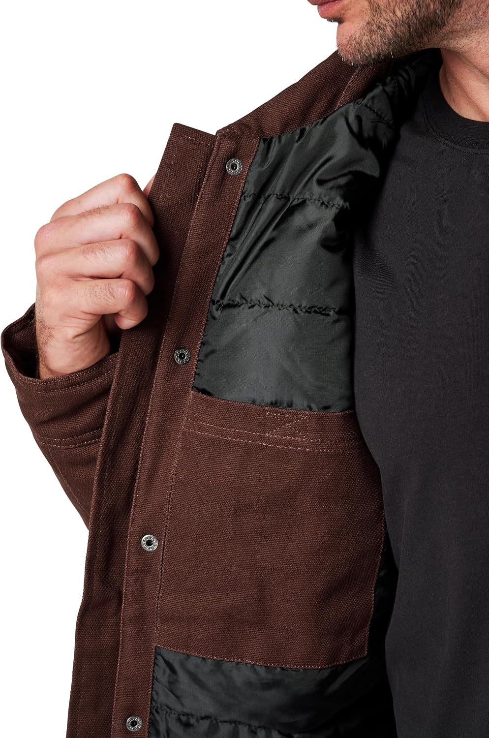 image:imageLucky Brand Mens Mens Full Zip Canvas Chore Jacket With Quilted LiningFudge Brown