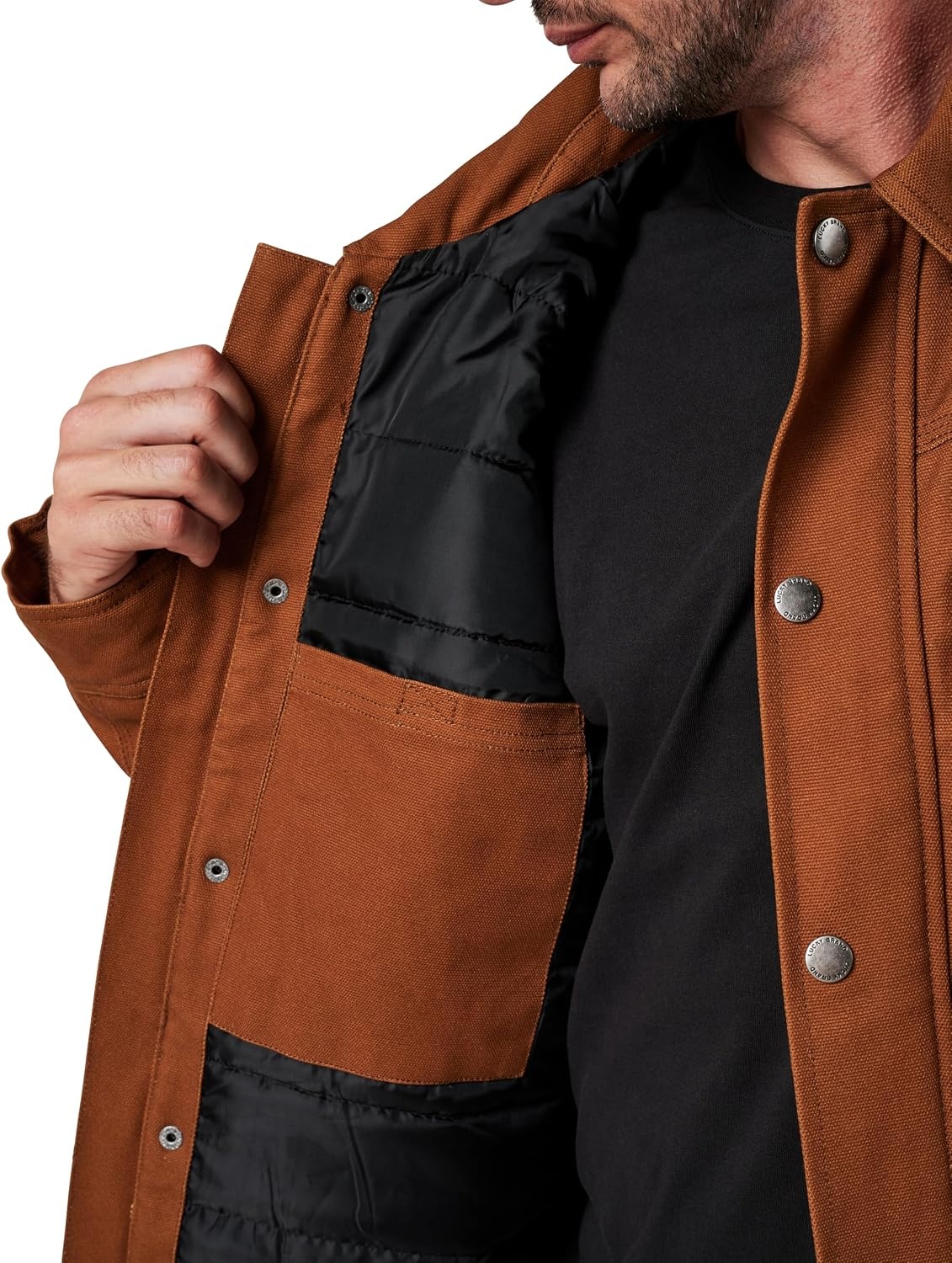 image:imageLucky Brand Mens Mens Full Zip Canvas Chore Jacket With Quilted LiningRusty Bronze