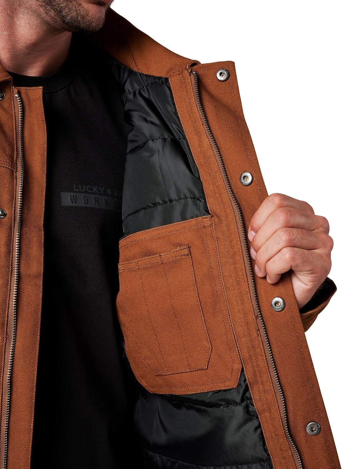 image:imageLucky Brand Mens Mens Full Zip Canvas Chore Jacket With Quilted LiningRusty Bronze
