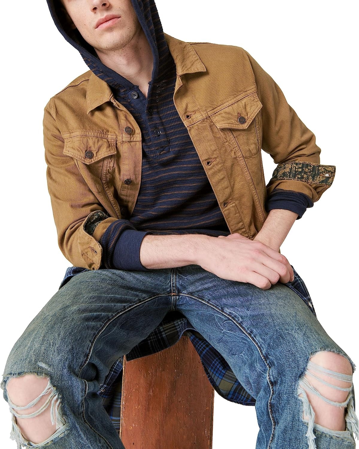 image:imageLucky Brand Mens Mens Garment Dye Thermal HoodleyMulti