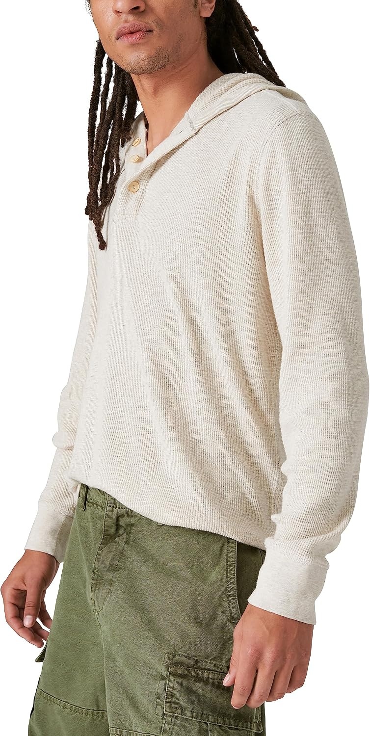 image:imageLucky Brand Mens Mens Garment Dye Thermal HoodleyOatmeal