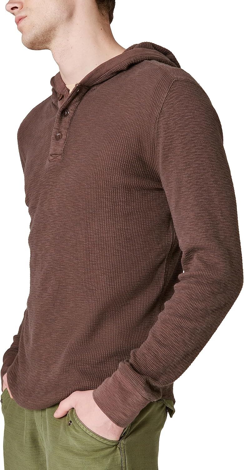 image:imageLucky Brand Mens Mens Garment Dye Thermal HoodleySeal Brown