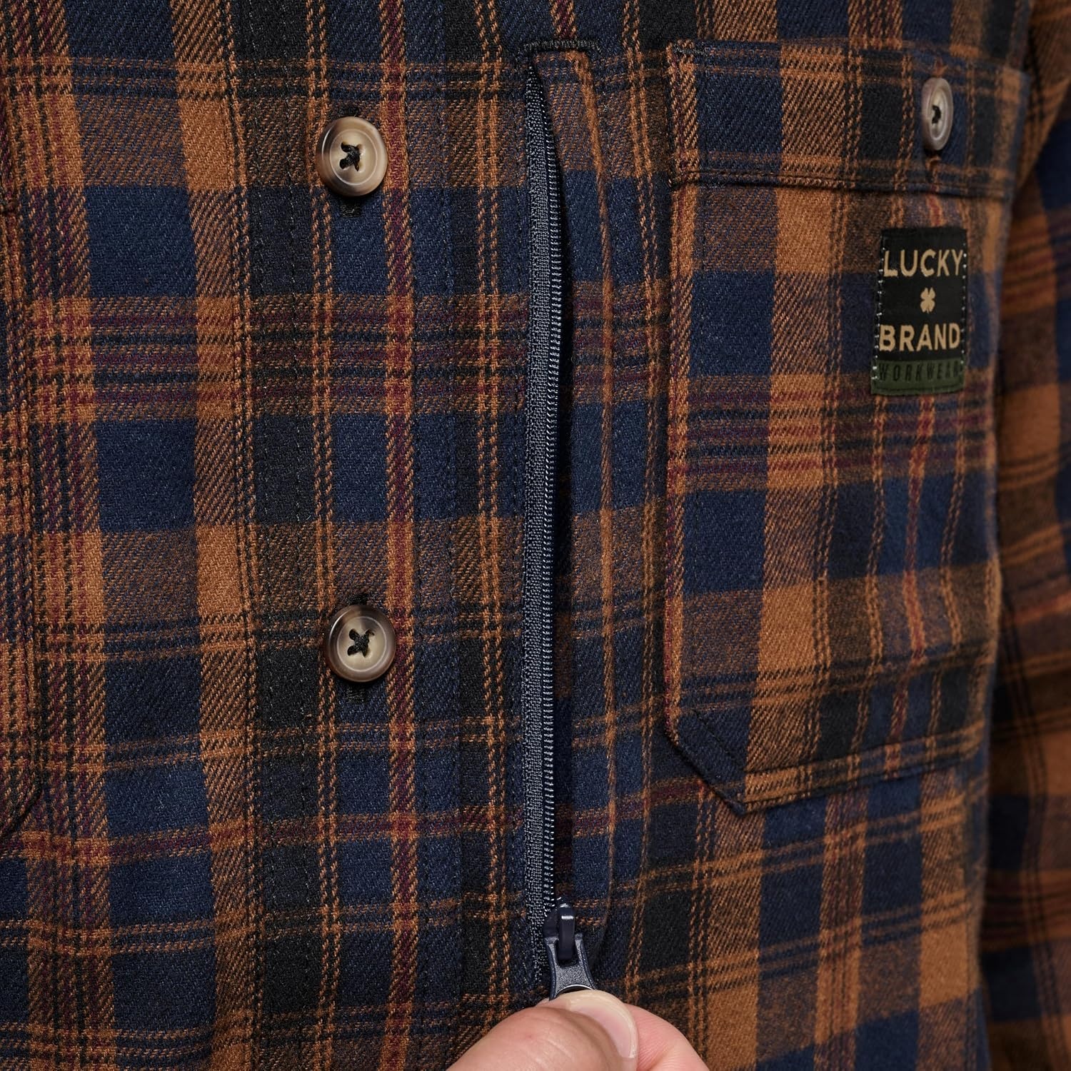 image:imageLucky Brand Mens Mens Long Sleeve Elstar Yarn Dyed Plaid Flannel Work ShirtRusty Bronze