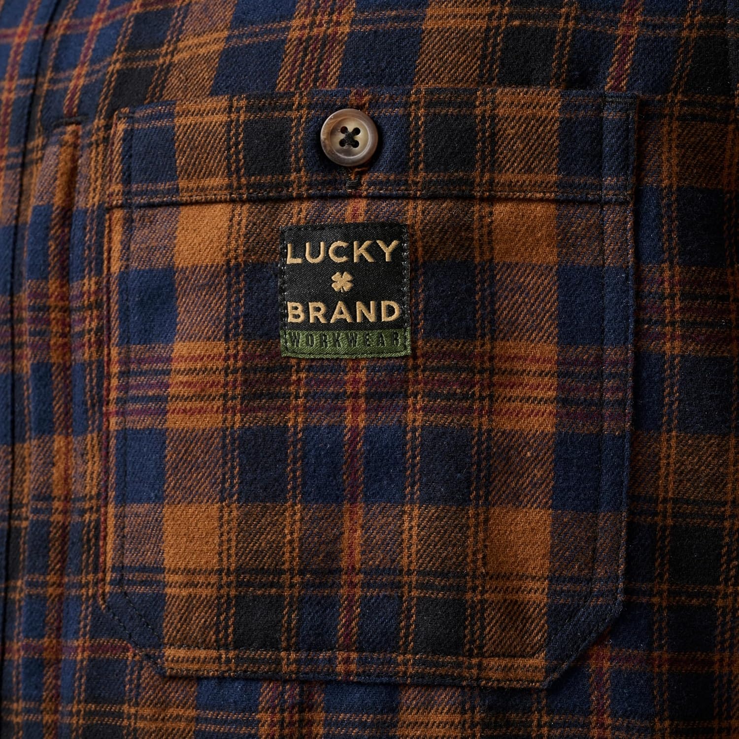image:imageLucky Brand Mens Mens Long Sleeve Elstar Yarn Dyed Plaid Flannel Work ShirtRusty Bronze