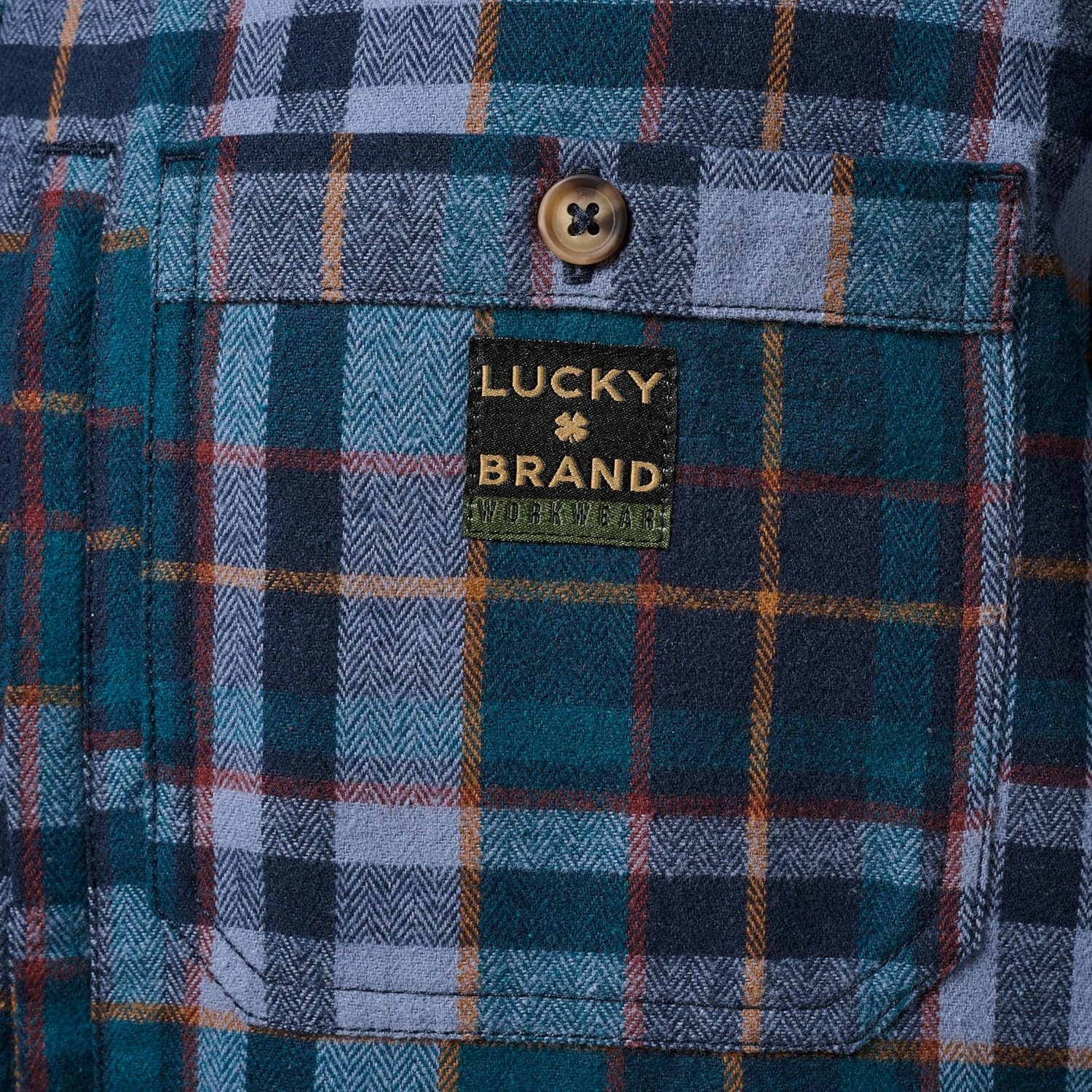 image:imageLucky Brand Mens Mens Long Sleeve Everglades Yarn Dyed Plaid Flannel Work ShirtDk Teal