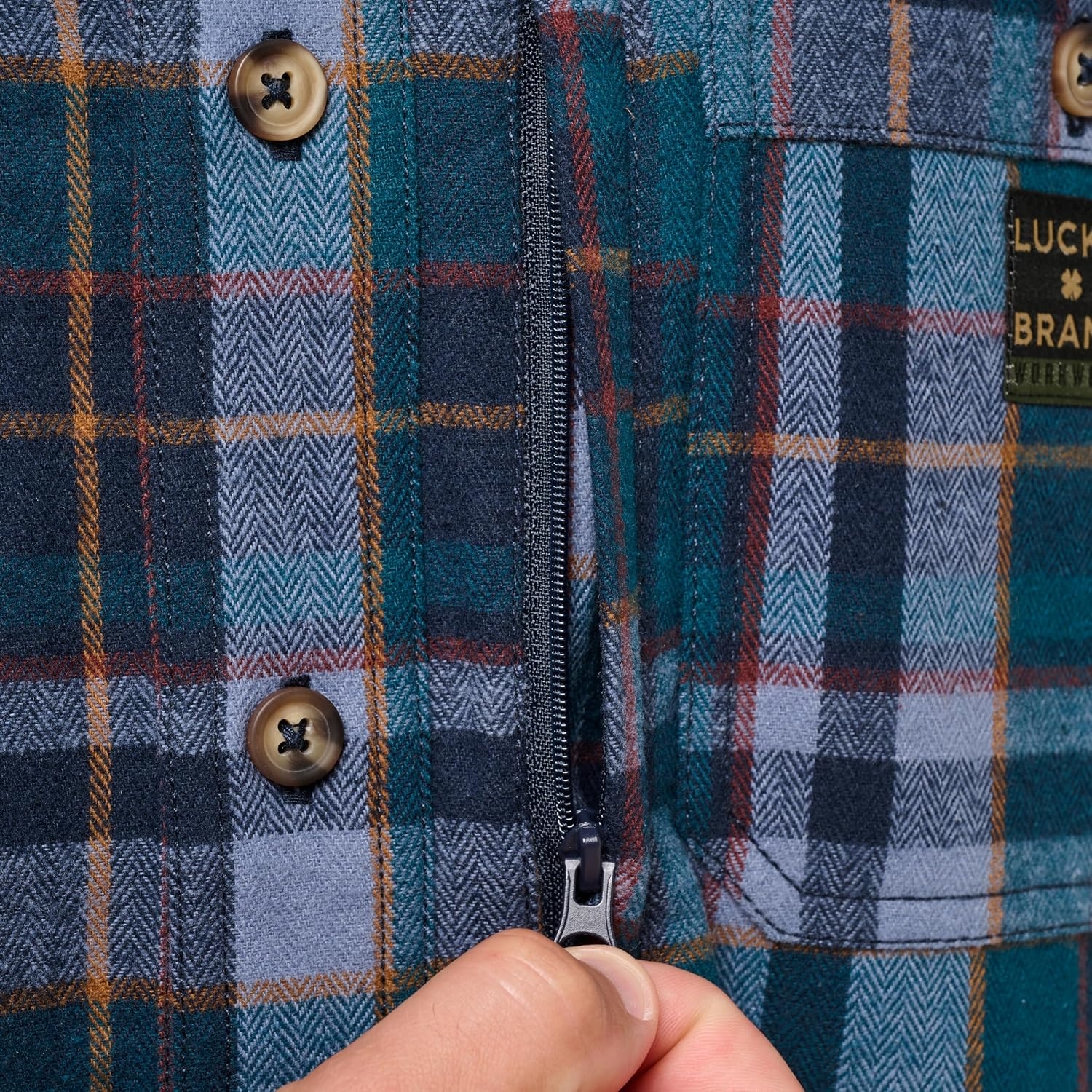 image:imageLucky Brand Mens Mens Long Sleeve Everglades Yarn Dyed Plaid Flannel Work ShirtDk Teal